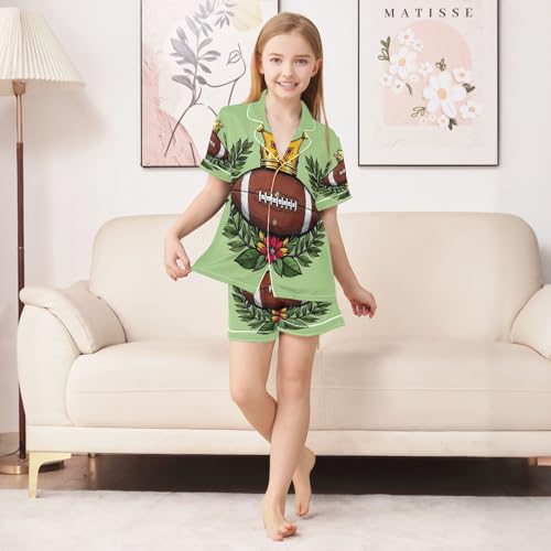 ALAZA American Football with Crown Satin Pajamas Set Short Sleeve Button Down Sleepwear Summer Pjs 2 Piece3