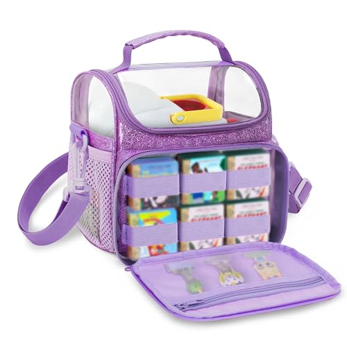 LoDrid Travel Carrying Case Compatible with Little Tikes Story Dream Machine Starter Set, Storage Bag with Handle and Shoulder Strap for Characters and Books, Purple, Case Only