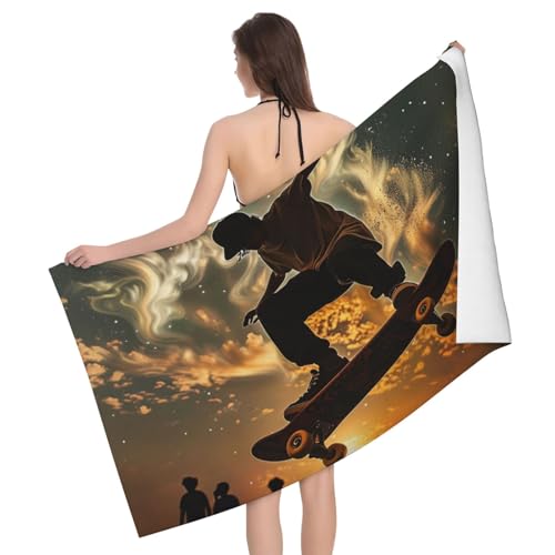 DCEHGEW Skateboard Printed Microfiber Bath Towels 52x32 Inch, Highly Absorbant Beach Towel Bath Sheets for Bathroom Travel Hotel Spa