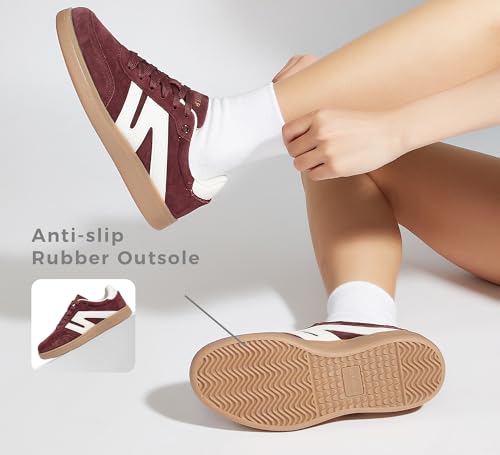 Image of LUCKY STEP Women Retro Gum Sole Fashion Sneakers | Genuine Leather Classic Tennis Skate Walking Shoes Anti Slip Trainers