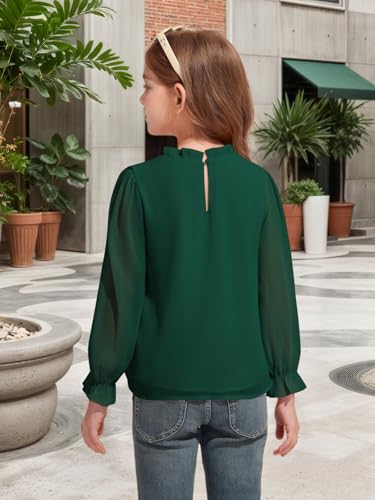 Image of Haloumoning Girls Long Sleeve Shirts Chiffon Blouses 5-14 Years