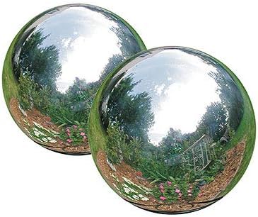 ROME Stainless Steel Gazing Balls, Silver, 8" Dia., Pack of 2 | Shatterproof Reflective Garden Globes for Outdoor Décor | Highly Polished Stainless Steel Spheres for Yards, Flower Beds & Pedestals