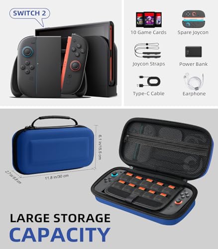 Image of TiMOVO Carrying Case for Nintendo Switch 2 (2025),Dark Blue | Large Capacity, Hard Shell Protective, 10 Game Card Slots, Pockets for Console & Accessories, Portable Travel Pouch