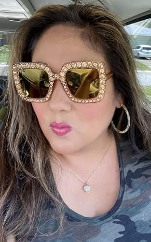 Feisedy Women Sparkling Crystal Sunglasses Oversized Square Thick Frame B2283 #TOP6