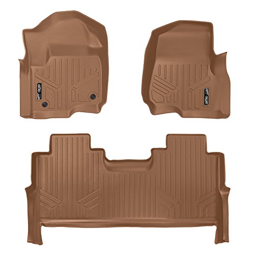 MAXLINER Floor Mats 2 Row Liner Set Tan for 2017-2018 Ford F-250/F-350 Super Duty Crew Cab with 1st Row Bucket Seats