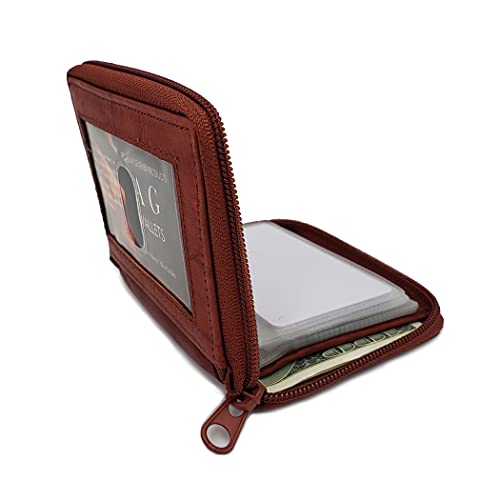 Image of ag wallets Mens Zip Around Leather Wallet with Inserts (Burgundy)
