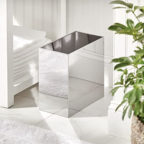 Mdesign Small Steel Rectangular 2.4 Gallon/9.1 Liter Trash Can, Waste Basket For Bathroom, Bedroom, Home Office - Holds Garbage, Recycling, Household Items - Linn Collection - Chrome #TOP1