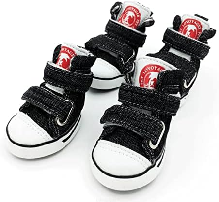 Dog Sneaker for Small Dogs, Canvas Shoes for Puppy, Anti-Slip Dog Shoes, Pet Boots for Small Dog Black Size 4