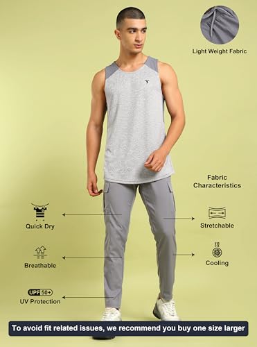 Image of TECHNOSPORT Men's Regular Fit Mid Rise Polyester Solid Cargos for Activewear, Regular Use and Quick Dry