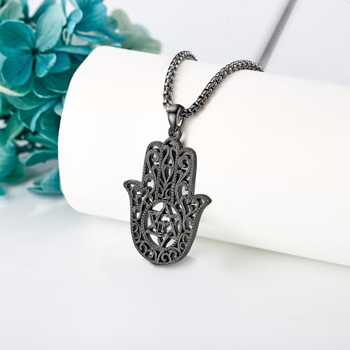 Collier Hamsa pour homme argent Étoile de David pendentif Chai - 2