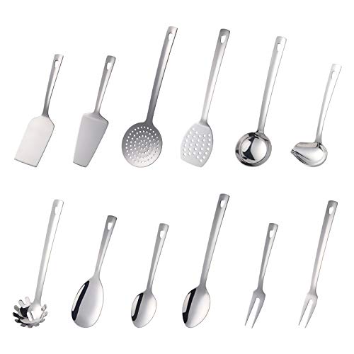 Kitchen Utensil Set 12 Pieces Stainless Steel Kitchen Utensils Silver Kitchen Accessories Cookware Set Home Kitchen Cooking Tools Kitchen Utensil