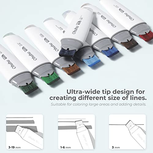 Ohuhu 320 Colors + 1 Blender Fine & Brush Tips Double Tipped Art Marker Set Extra Wide Board Tip 5 Colors Of Grey Colors + 1 Colorless Blender Bundle #TOP2