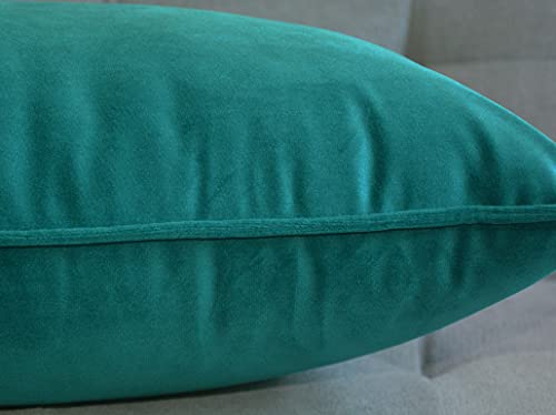 Lutanky Peacock Green Velvet Cushion Covers 30 x 50 cm Decorative Rectangle Throw Pillow Covers (Pack of 2) Soft Oblong Piped Pillowcases for Sofa Bedroom with Invisible Zipper 12x20 Inch - Image 3