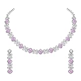 Atasi International Silver Plated Purple Crystals AD Diamond Style Delicate Necklace Jewellery Set for Women & GIrls (RPU1744)