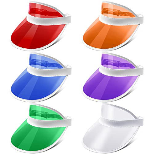 Ultrafun Unisex Candy Color Sun Visors Hats Plastic Clear UV Protection Cap  for Sports Outdoor Activities (6pcs)