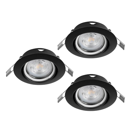 Image of Eglo Set of 3 LED recessed spotlights Favazzina, Round Flat Metal Ceiling Lights in Black, incl. GU10 Bulbs, Warm White, Ø 8.8 cm