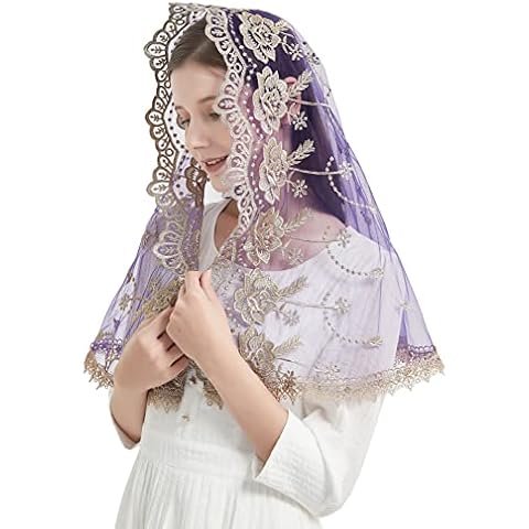 YuRongsxt Purple Catholic Veils for Women Mass Lotus-Shaped Gold Veil Venice Spanish Style Chapel Veil M5 (Purple&Gold) Cover