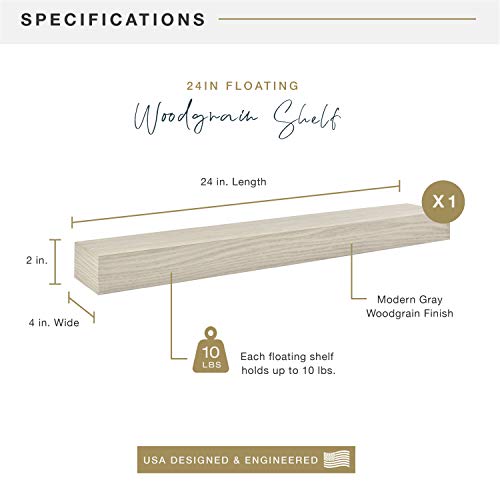Image of MCS Gray Woodgrain Floating Shelf 24 Inch x 4 Inch, 24 x 4