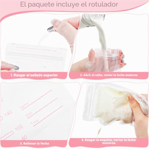 Miniatura 6 de Yarvpuv 120 Bolsas De Leche Materna Para Congelar, 250 Ml, Diseño A Prueba De Fugas Con Doble Cierre, Sin Bpa, Preesterilizadas, Ideales Para Almacenamiento, Congelación Y Descongelación