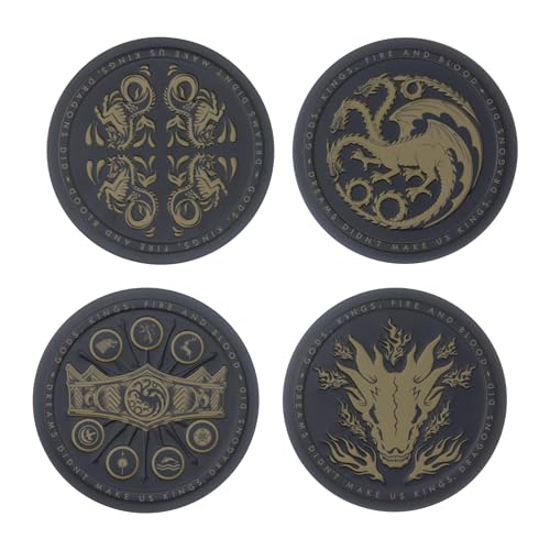 House of the Dragon Embossed Metal Coasters Set - Officially Licensed Game of Thrones, Cork Backed Beer Mat, Gift for Fans of HOTD | Paladone