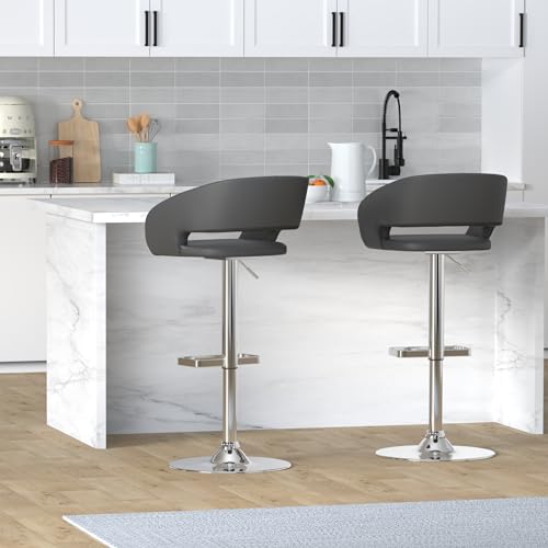 Image of PU Leather Adjustable Swivel Counter Height Bar Stool, Grey