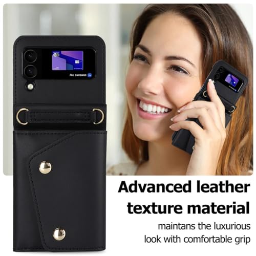 Portefeuille pour Samsung Galaxy Z Flip 4 étui bandoulière cuir avec fermeture - 7