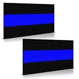 2PC Reflective Blue Line Car Magnets - 5 x 3.25 Inches - Thin Blue Line American Flag Magnet for Tru