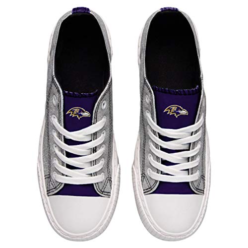 FOCO Baltimore Ravens NFL Womens Glitter Low Top Canvas Shoes - 10 - Thumbnail 5