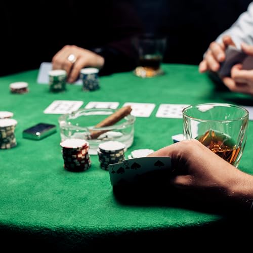 Jigitz Round Game Table Cover Fitted Table Cloth - 36in to 48in Elastic Fit Green Felt Poker Table Cover Protector