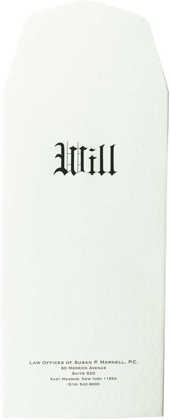 Blumberg Engraved Last Will and Testament or Will Envelopes, Testament Ledger or Pebble Finish Stock, Imprinted with Law Firm Name & Contact Info, 100 per Box