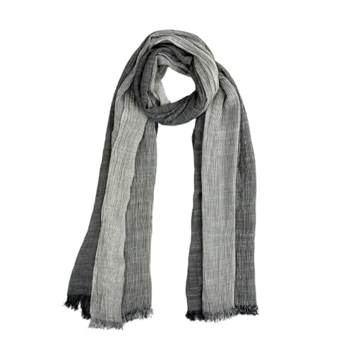 Humble Hilo Cumulus 100% Cotton Scarf Shawl Wrap for Women - Lightweight Neck Scarf Travel Coverup Wedding or Evening Wrap (Gauzy Stripes Grey)