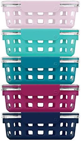 Ello Duraglass Glass Food Storage Meal Prep Containers, Bowls with Silicone Sleeve and Airtight Durable Tritan Lids, 10 piece 5 pack, Evening Orchard, 3.4 Cups
