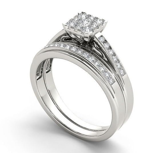 2PCS Flash Diamond Engagement Rings Simulated Sterling Silver Couple Zircon Diamond Rings Set, Wedding Promise Love Relationship Rings Engagement Wedding Band Set Size 72