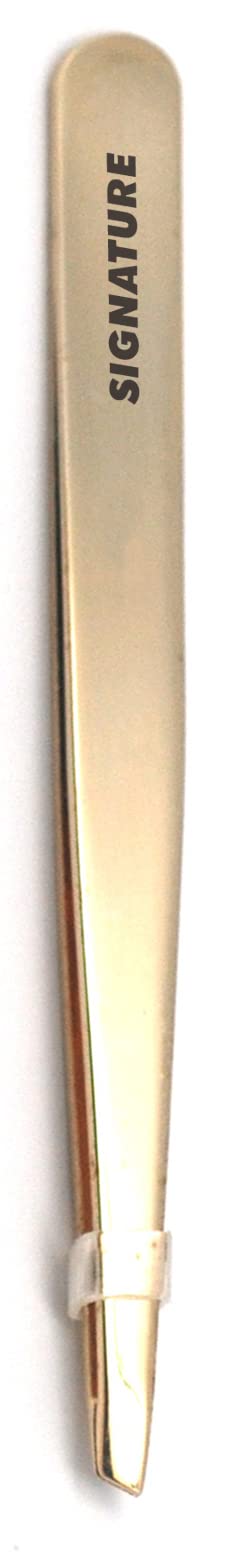 Basicare Signature Stainless Steel Golden Slant Tweezer For Women and Men.Tweezer For Ingrown Hair, Plucking Daily Beauty Tool. Comes With Travel Case.