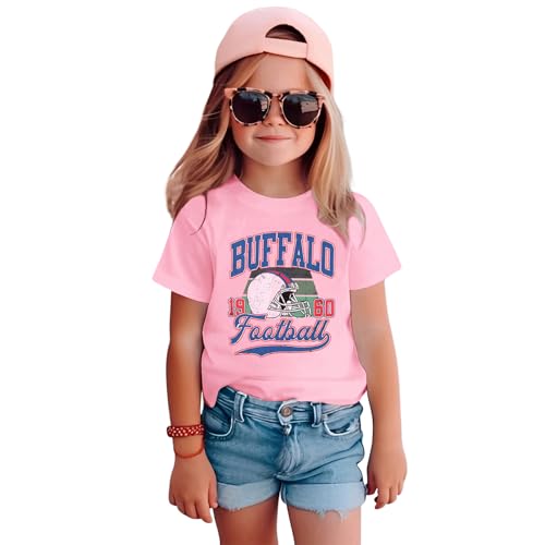 GLIGLITTR Toddler Football Shirt for Boys Girl American Football Tshirt Team Sports Fans Lover Outfits Kids Game Day Tee Tops(Pink 2-3T)
