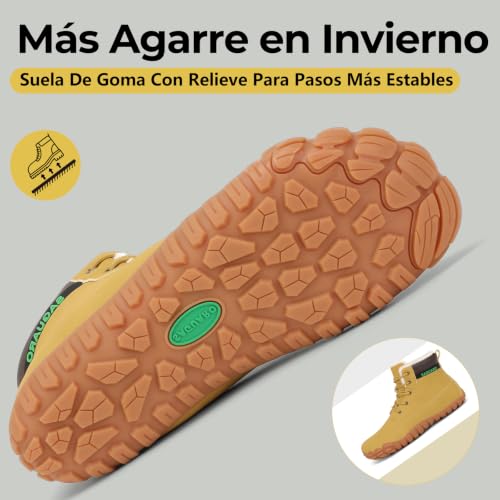 Miniatura 7 de Saguaro Zapatillas Barefoot Invierno Hombre Botas De Nieve Antideslizante Impermeables Con Forradas Caliente Botines Ligeras Minimalistas, Amarillo, 42 Eu