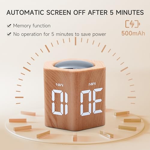 Image of Productivity Timer 1, 5, 10, 30, 60 Minutes Preset, Desk Cube Timer with Gravity Sensor /Mute /Vibration for ADHD, Work, Study, Kitchen, Back to School (Wood Grain)