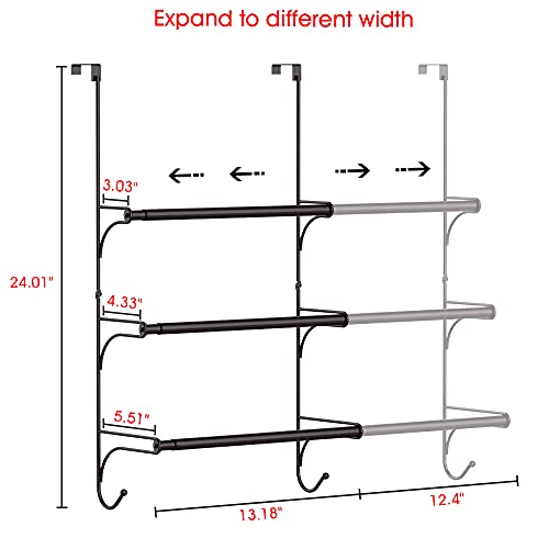 Auledio Adjustable Over The Door Triple Bathroom Towel Holder Rack with Hooks,Bronze