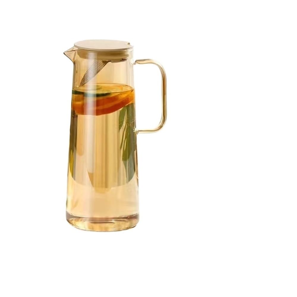 MYUYEE Water Carafe 1.35L/1.8L Glass Water Pitcher With Lid And Handle Water Jug For Fridge Iced Tea And Coffee Carafe Beverage Serveware Water Jugs (Bruin-L)