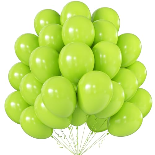 Image of KALOR 12 Inch Lime Green Balloons, 50 Pcs Latex Helium Balloons for Kid's Birthday Party, Baby Shower, Wedding, Graduate Party Decorations