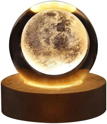 Luminária de mesa led bola de cristal Lua Galaxia Saturno 3D para...