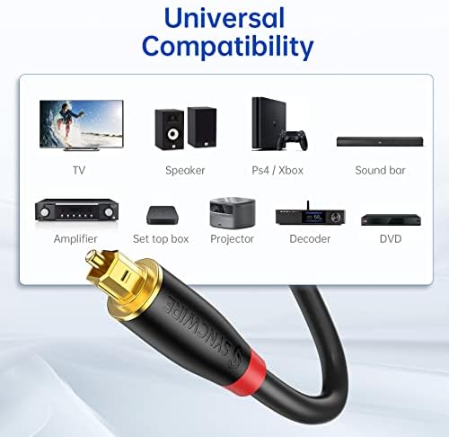 Syncwire Digital Optical Audio Toslink Sound Bar TV Cable - [24K Gold-Plated, Ultra-Durable] Fiber Optic Male to Male Cord for Home Theater Sound Bar, TV, PS4, Xbox, Playstation and More - 3.3ft / 1M