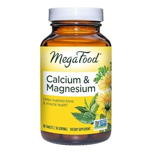 MegaFood Calcium and Magnesium – Essential Mineral Supplement That Helps Maintain Bone and Muscle Health – For Men and Women – Vegan – Made Without 9 Food Allergens – 90 Tabs (30 Servings)