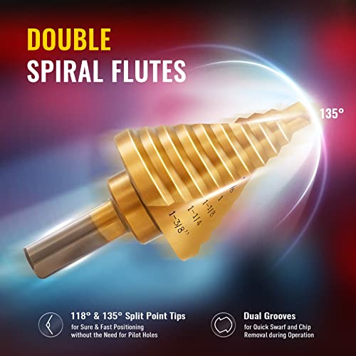 ZELCAN Step Bits for Metal, Step Drill Bit Set 5PCS Titanium, Spiral Grooved with Automatic Center Punch, Step Drill Bit for Metal with Aluminum Case, Multiple Hole Step Bit for DIY Lovers by ZELCAN - Used condition - Image 3
