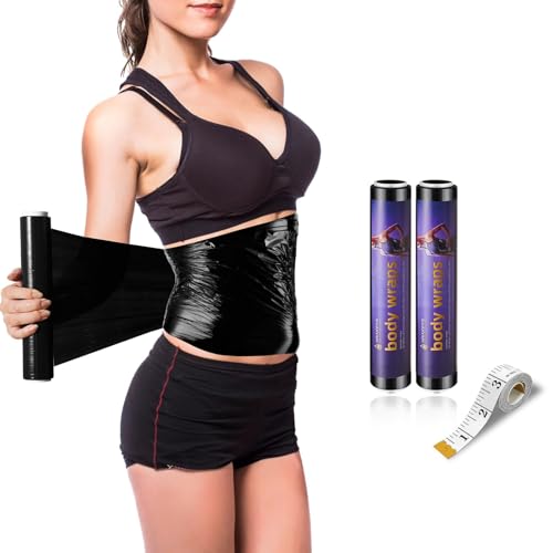 Hayunfiys 60 Meters Black Osmotic Plastic Body Wrap Workout & Sweat Enhancer Stomach Film Body Applicator Power Wrap DIY Sauna Wrap(2 Rolls)