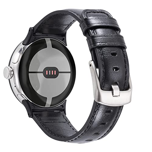 voma Genuine Leather Band Compatible with Google Pixel Watch Band 2022, Classic Leather Replacement Wristband Strap for Women Men, Black