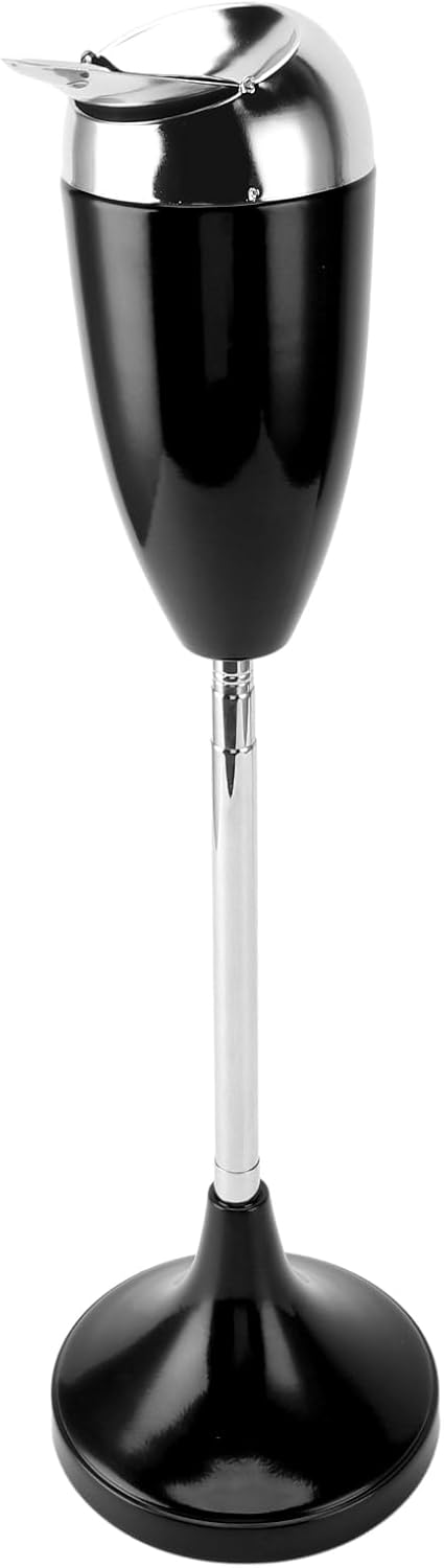Adjustable Ashtray with Lid, Smokeless Floor Standing Ashtray Adjustable Height from 21.5" to 34.8" for Home, Patio, Outside Smokeless Windproof Cigar Ash Tray Cigarette Butt Disposal (Black)