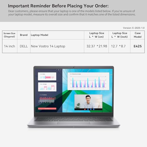 Image of Smatree 14 inch Laptop Sleeve for DELL Vostro 14 | DELL Case with Accessory Pocket,Patented Super Corner Design (E425)