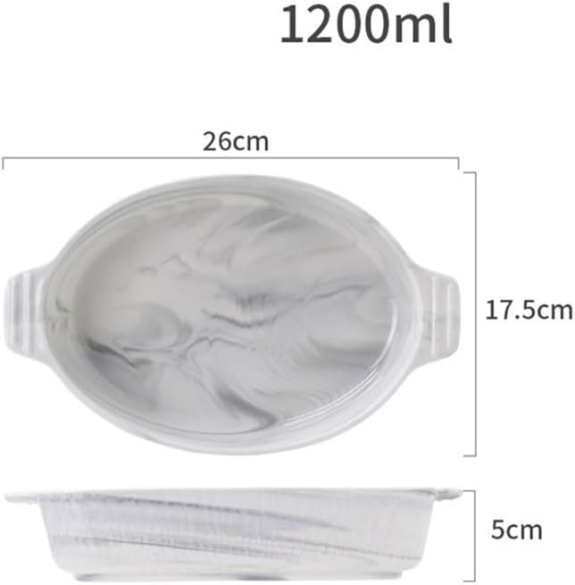 Casserole Dish 1200ML/2000ML Curry Rice Pasta Large Deep Plate Ceramic Double Ear Oven Baking(Small)