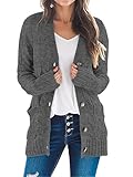 MEROKEETY Women's 2025 Fall Long Sleeve Cable Knit Cardigan Sweater Open Front Button Loose Outerwear Charcoal